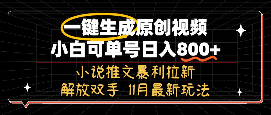 11月最新玩法小说推文暴利拉新，一键生成原创视频，小白可单号日入800+…-有道资源网