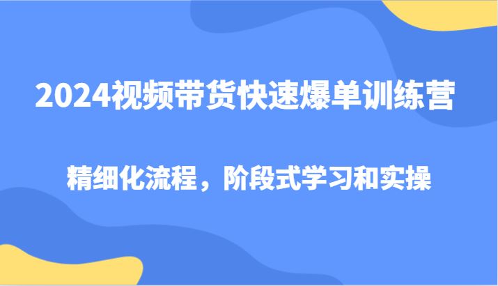 2024视频带货快速爆单训练营，精细化流程，阶段式学习和实操-有道资源网