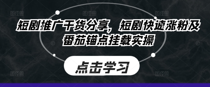 短剧推广干货分享，短剧快速涨粉及番茄锚点挂载实操-有道资源网