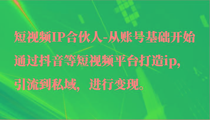 短视频IP合伙人-从账号基础开始通过抖音等短视频平台打造ip，引流到私域，进行变现。-有道资源网