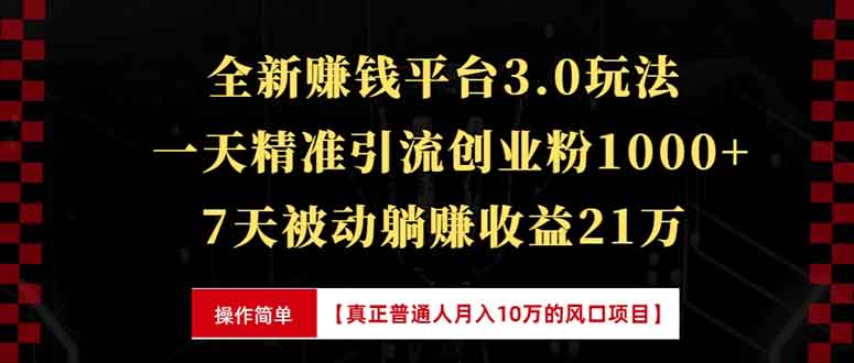 全新裂变引流赚钱新玩法，7天躺赚收益21w+，一天精准引流创业粉1000+，…-有道资源网