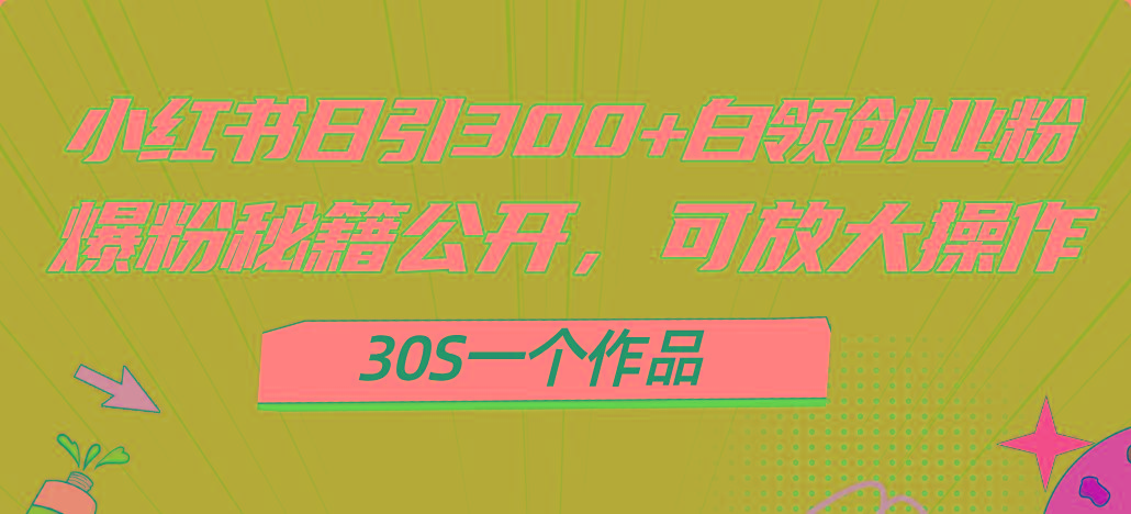 小红书日引300+高质白领创业粉，可放大操作，爆粉秘籍！30s一个作品-有道资源网