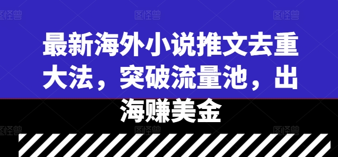 最新海外小说推文去重大法，突破流量池，出海赚美金-有道资源网