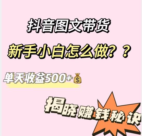 抖音图文带货，新手小白怎么做？单天收益500+【揭秘赚钱秘诀】-有道资源网