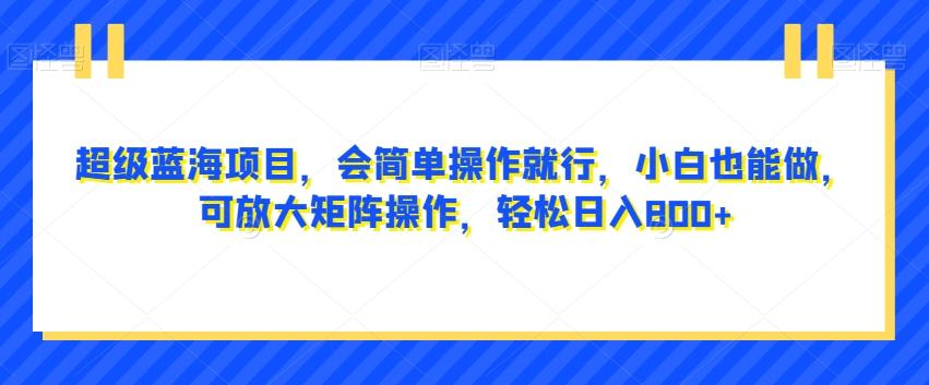 超级蓝海项目，会简单操作就行，小白也能做，可放大矩阵操作，轻松日入800+，-有道资源网