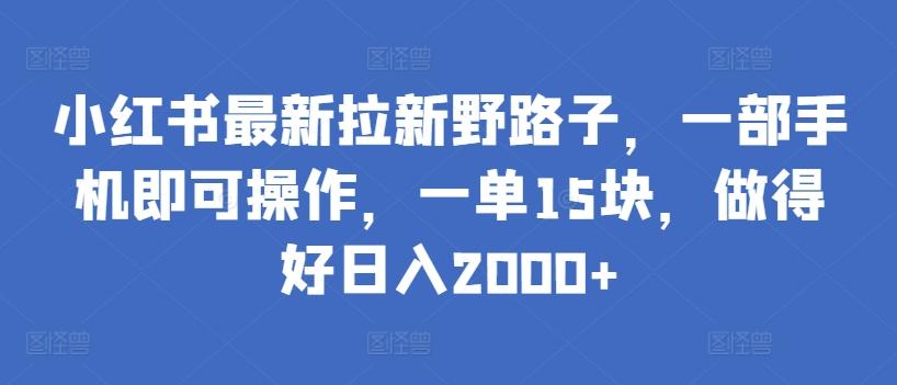 小红书最新拉新野路子，一部手机即可操作，一单15块，做得好日入2000+【揭秘】-有道资源网