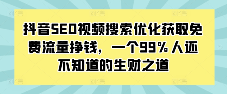 抖音SEO视频搜索优化获取免费流量挣钱，一个99%人还不知道的生财之道-有道资源网