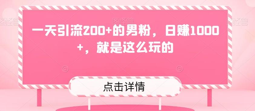 一天引流200+的男粉，日赚1000+，就是这么玩的-有道资源网