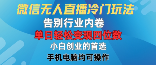 微信无人直播冷门玩法，告别行业内卷，单日轻松变现四位数，小白的创业首选【揭秘】-有道资源网