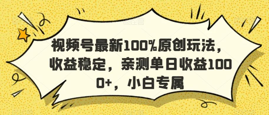 视频号最新100%原创玩法，收益稳定，亲测单日收益1000+，小白专属【揭秘】-有道资源网