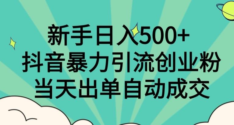 新手日入500+，抖音暴力引流创业粉，当天出单自动成交-有道资源网