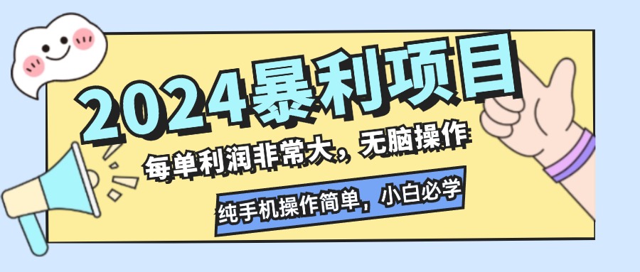 2024暴利项目，每单利润非常大，无脑操作，纯手机操作简单，小白必学项目-有道资源网