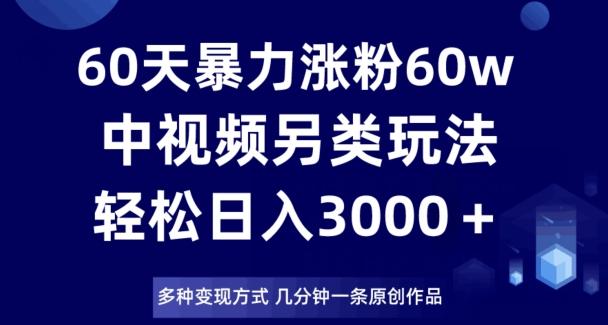 60天暴力涨粉60W，中视频另类玩法，日入3000＋，几分钟一条原创作品多种变现方式-有道资源网