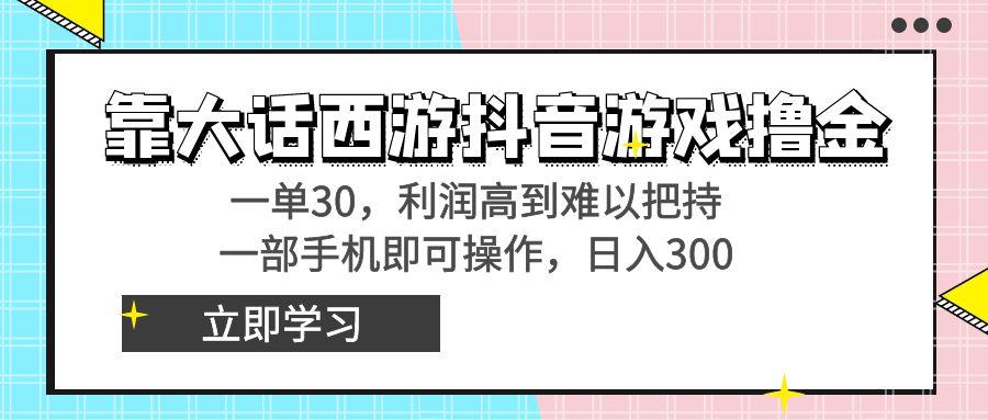 靠大话西游抖音游戏撸金，一单30，利润高到难以把持，一部手机即可操作…-有道资源网