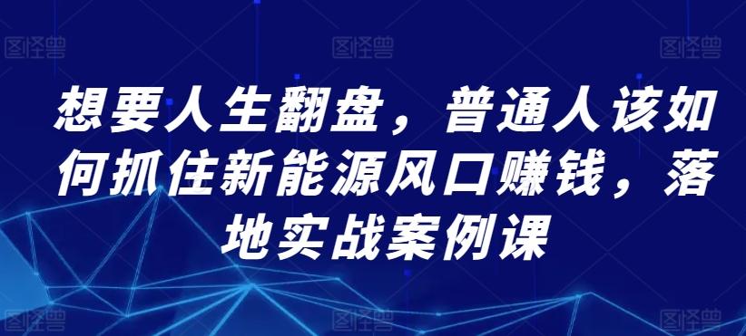 想要人生翻盘，普通人该如何抓住新能源风口赚钱，落地实战案例课-有道资源网