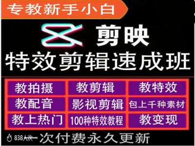 剪映特效教程和运营变现教程，特效剪辑速成班，专教新手小白-有道资源网