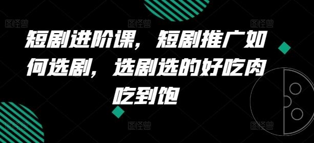 短剧进阶课，短剧推广如何选剧，选剧选的好吃肉吃到饱-有道资源网