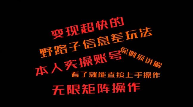 变现超快的野路子信息差玩法，本人实操账号保姆级讲解-有道资源网