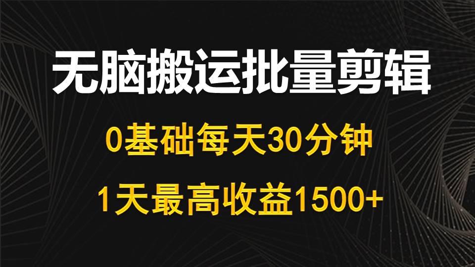 (10008期)每天30分钟，0基础无脑搬运批量剪辑，1天最高收益1500+-有道资源网