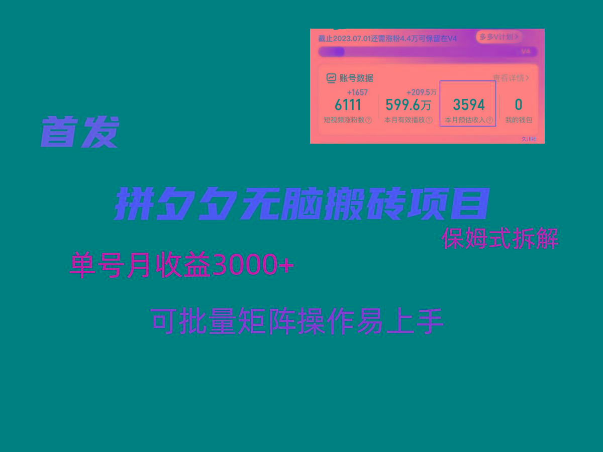 拼夕夕无脑搬砖，单号稳定收益3000+，保姆式拆解-有道资源网