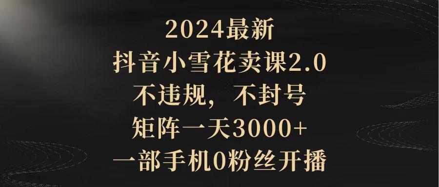 (9639期)2024最新抖音小雪花卖课2.0 不违规 不封号 矩阵一天3000+一部手机0粉丝开播-有道资源网