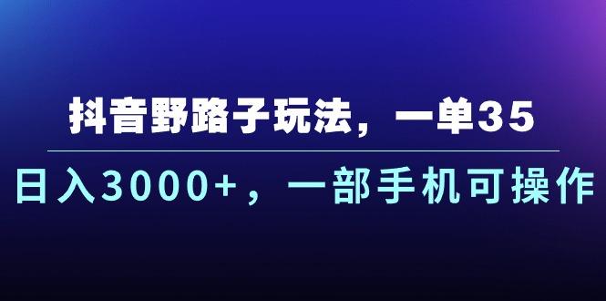 抖音野路子玩法，一单35.日入3000+，一部手机可操作-有道资源网