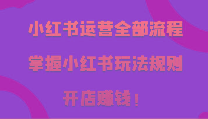 小红书运营全部流程，掌握小红书玩法规则，开店赚钱！-有道资源网