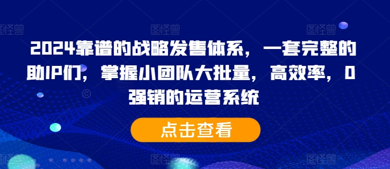 2024靠谱的战略发售体系，一套完整的助IP们，掌握小团队大批量，高效率，0 强销的运营系统-有道资源网