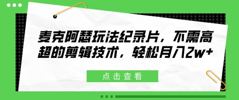 麦克阿瑟玩法纪录片，不需高超的剪辑技术，轻松月入2w+【揭秘】-有道资源网