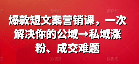 爆款短文案营销课，一次解决你的公域→私域涨粉、成交难题-有道资源网