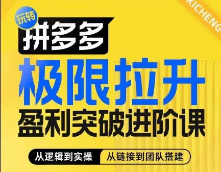 拼多多极限拉升盈利突破进阶课，​从算法到玩法，从玩法到团队搭建，体系化系统性帮助商家实现利润提升-有道资源网