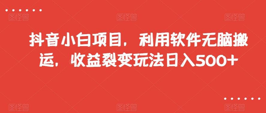 抖音小白项目，利用软件无脑搬运，收益裂变玩法日入500+【揭秘】-有道资源网