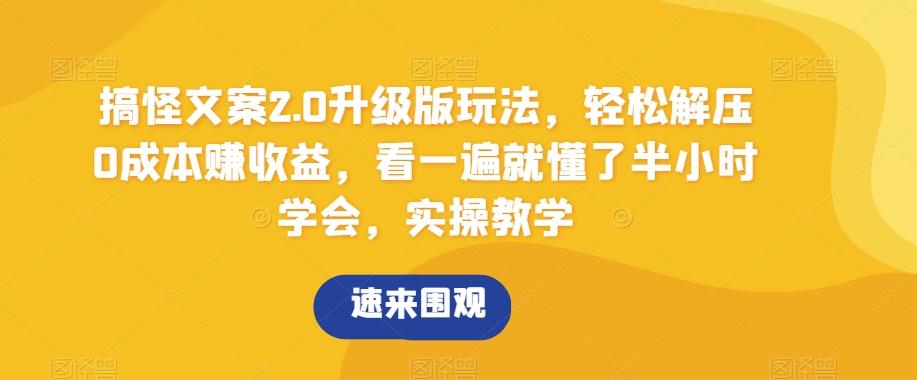 搞怪文案2.0升级版玩法，轻松解压0成本赚收益，看一遍就懂了半小时学会，实操教学【揭秘】-有道资源网