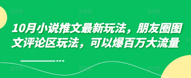 10月小说推文最新玩法，朋友圈图文评论区玩法，可以爆百万大流量 -有道资源网