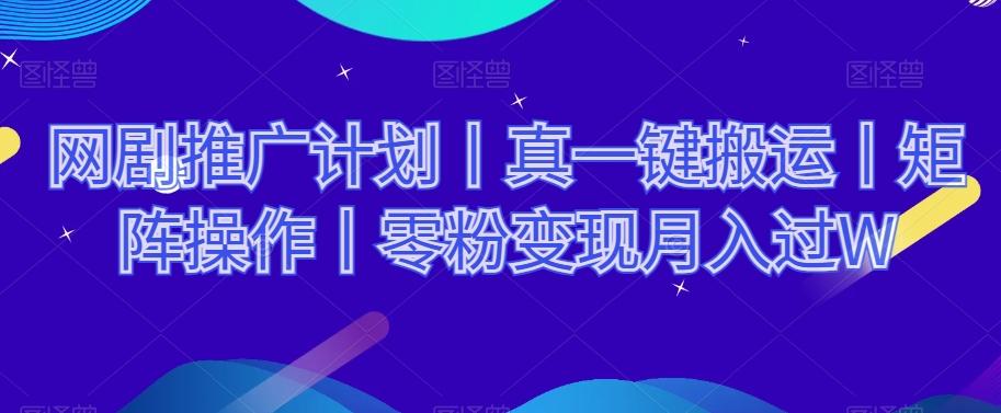 网剧推广计划丨真一键搬运丨矩阵操作丨零粉变现月入过W-有道资源网