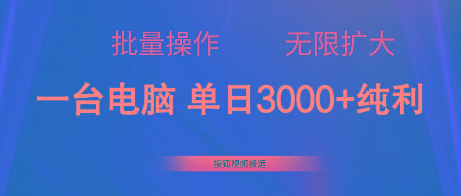 搜狐视频搬运，一台电脑单日3000+，批量操作，可无限扩大-有道资源网