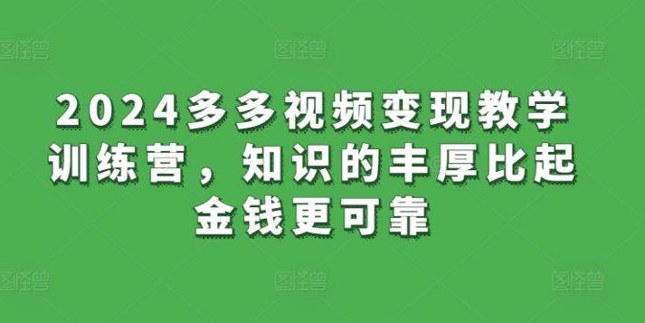 2024多多视频变现教学训练营，知识的丰厚比起金钱更可靠-有道资源网