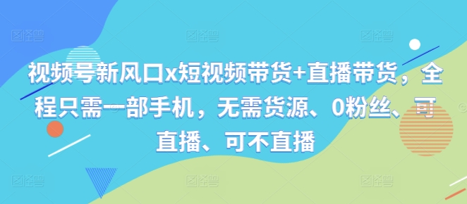 视频号新风口x短视频带货+直播带货，全程只需一部手机，无需货源、0粉丝、可直播、可不直播-有道资源网