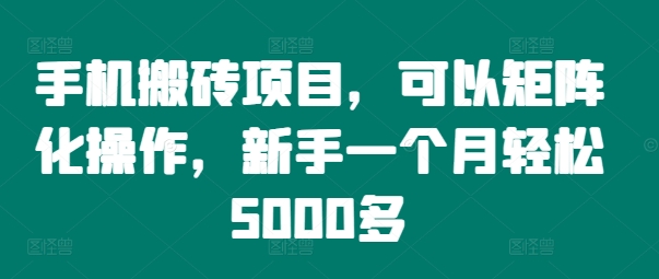 手机搬砖项目，可以矩阵化操作，新手一个月轻松5000多-有道资源网