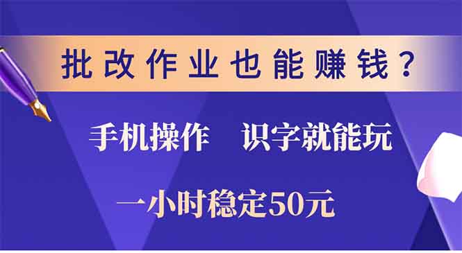 批改作业也能赚钱？0门槛手机项目，识字就能玩！一小时50元！-有道资源网