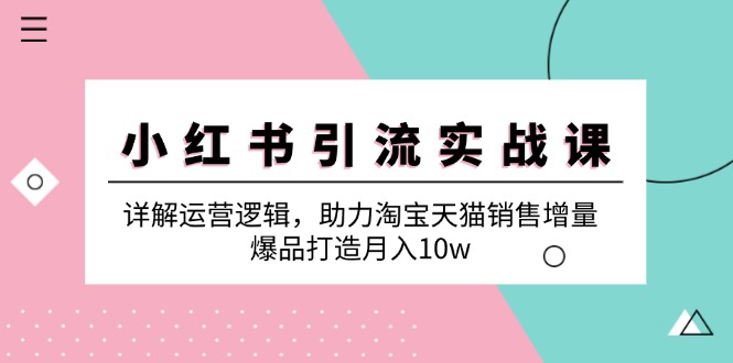 小红书引流实战课：详解运营逻辑，助力淘宝天猫销售增量，爆品打造月入10w-有道资源网