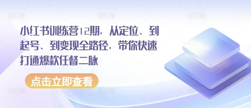 小红书训练营12期，从定位、到起号、到变现全路径，带你快速打通爆款任督二脉-有道资源网