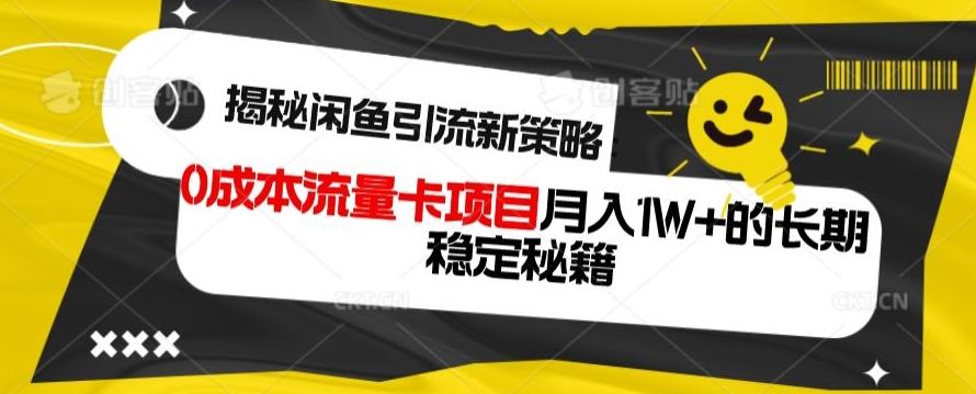 揭秘闲鱼引流新策略：0成本流量卡项目，月入1W+的长期稳定秘籍-有道资源网