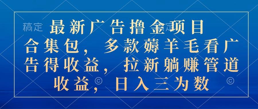 最新广告撸金项目合集包，多款薅羊毛看广告收益 拉新管道收益，日入三为数-有道资源网