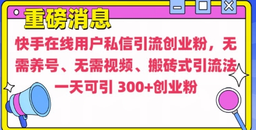 快手最新引流创业粉方法，无需养号、无需视频、搬砖式引流法【揭秘】-有道资源网