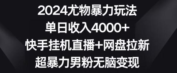 2024尤物暴力玩法，单日收入4000+，快手挂机直播+网盘拉新，超暴力男粉无脑变现【揭秘】-有道资源网