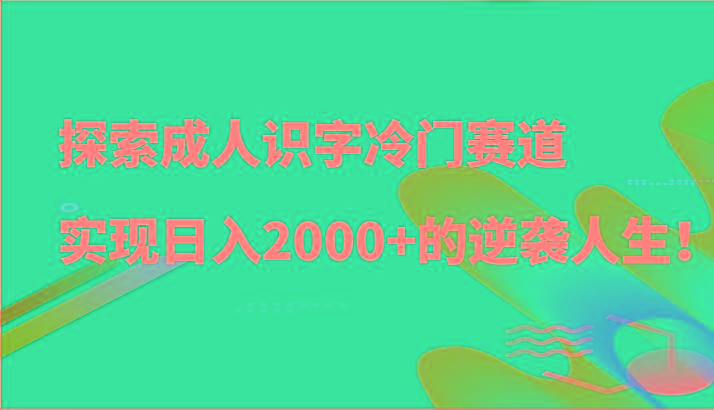 探索成人识字冷门赛道，实现日入2000+的逆袭人生！-有道资源网