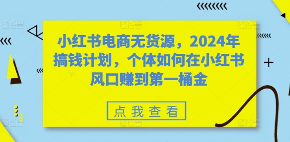 小红书电商无货源，2024年搞钱计划，个体如何在小红书风口赚到第一桶金-有道资源网