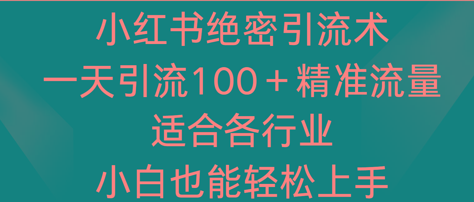 小红书绝密引流术，一天引流100＋精准流量，适合各个行业，小白也能轻松上手-有道资源网