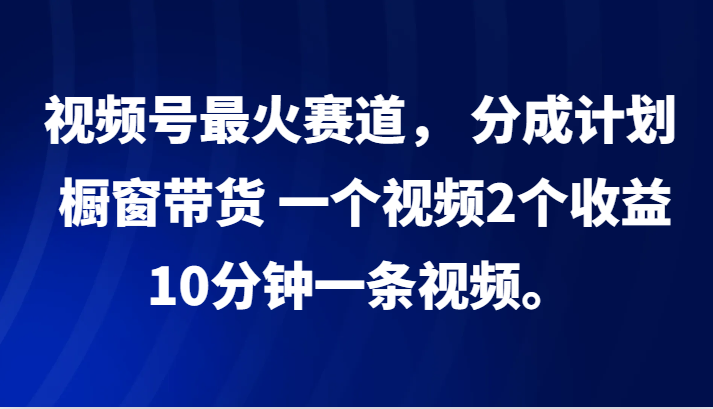 视频号最火赛道， 分成计划， 橱窗带货，一个视频2个收益，10分钟一条视频。-有道资源网